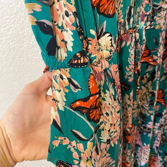 Torrid Green Floral Stretch Challis Pintuck Tiered Midi Dress Plus Size 3 3X - Picture 7 of 11